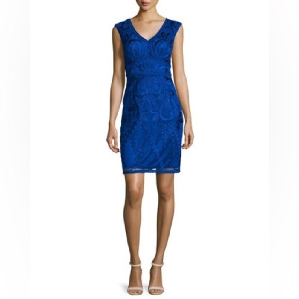 Sue Wong electric blue embroidered embellishment sheath dress 4 W20